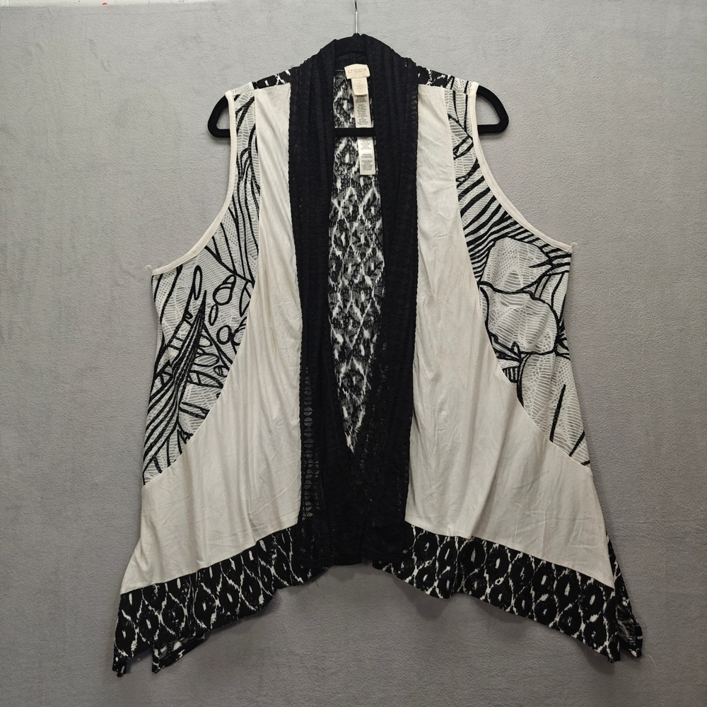 Chico's Boho Open Front Kimono Top Women L Sleeveless Lagenlook Asymmetric Indie